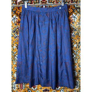 Bloomingdale’s Luxury Blue Paisley 100% Silk Midi Skirt 80s Vintage size 8